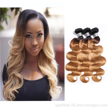 SPARK Hot Sale 1b 27 ombre color body wave hair bundles 3 tone human hair 1b 27 body wave hair